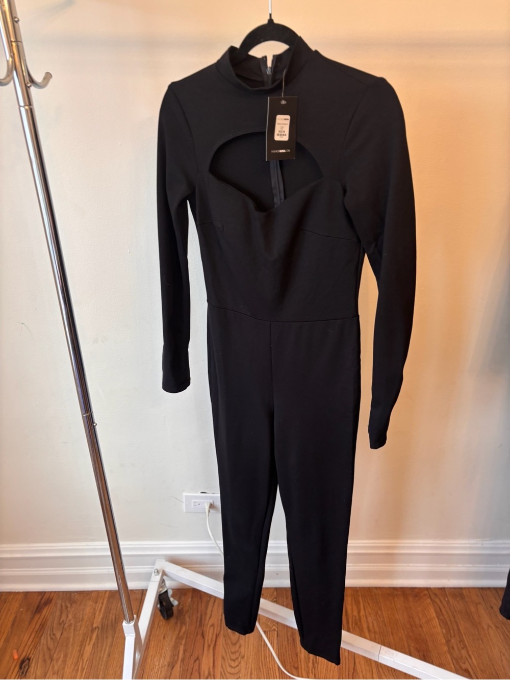 Fashion Nova Black Long-Sleeve Cutout Romper Jumpsuit